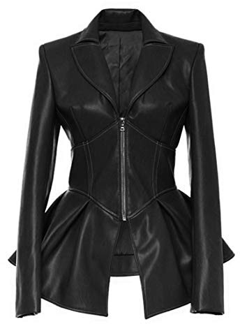 Women's Fashion Perfectly Shaping Zip Up Long Sleeves Faux Leather Biker Jacket Black S 885