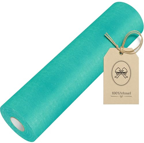 100%Mosel Bordslöpare i fiberduk, i turkos (30 cm x 25 m), bordsband | Elegant bordsdekor för kommunion, konfirmation & Jugendweihe – på rulle, klipp till önskad längd