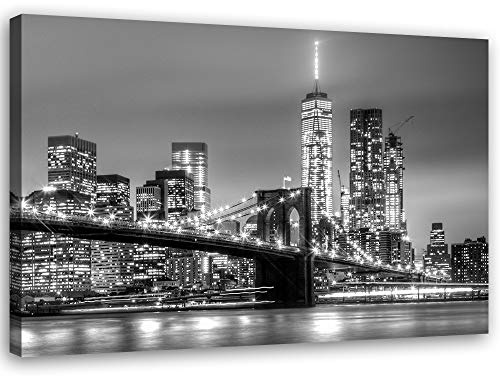 Feeby Bilder XXL New York 120x80 cm 1 Teilig Wohnzimmer Schlafzimmer Büro Flur Küche Wandbilder Leinwandbilder Bild auf Leinwand Wanddekoration Kunstdruck Design schwarz-weiß