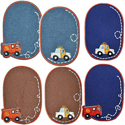 alles-meine.de GmbH 6 TLG. Set ovaler - Bügelbilder/Flicken - Auto Fahrzeuge - 8 cm * 11,5 cm - oval - Bügelbild - Aufnäher zum Aufnähen und Bügeln/Applikation für Kinder..