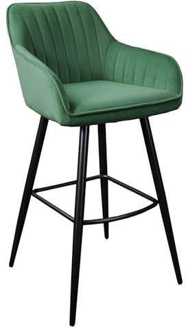 invicta INTERIOR Barhocker Turin 52cm - smaragdgrün schwarz - Samt Metall | Armlehnen, Fußablage, 120 kg Belastbarkeit, Ziersteppung, extravagantes Flair, Kontrast durch schwarze Metallbeine