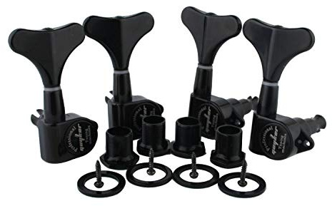 Guyker Guitar Bass Tuners (4 for Right) - 1:17 Ratio Headstock Sealed Tuning Key Pegs Machine Head Replacement for Electric Jazz Bass or Precision Instruments - Black