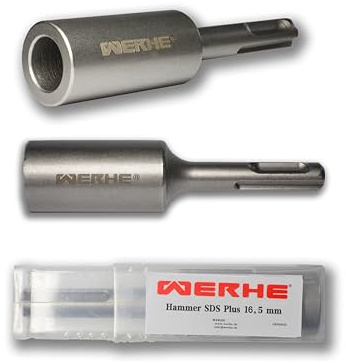 WERHE SDS Plus Erdnageleintreiber, 16,5 mm, Chrom-Vanadium-Stahl, 100 mm | Für Tiefenerder, kompatibel mit Bosch, Makita, DeWalt Bohrhämmern, Dicke 25 mm, inkl. Schutzhülle, werkzeugfrei