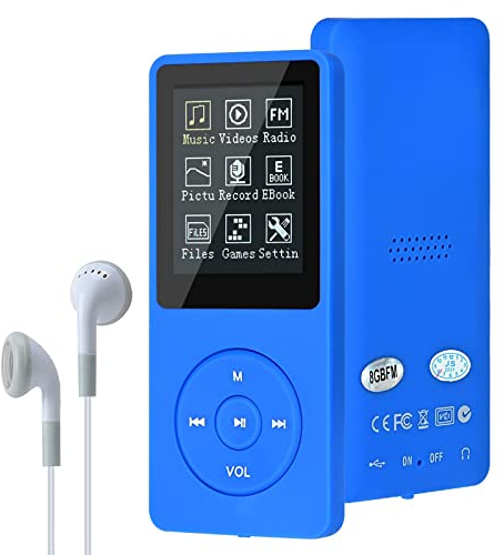 Lychee - Lettore musicale digitale, lettore MP3/MP4, 8 GB, lettore musicale HiFi portatile, senza perdita di suono, con musica/video/registrazione vocale/radio FM, supporta fino a 64 GB (blu)