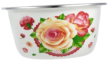 Cabilock Emaille Schüssel Schale Vintage Suppenschale: 24cm Gemüse Obst Reis Waschschüssel Metall Salatschüssel Rührschüssel Chinesische Nudelschale Suppenschüssel Obstschale für Küche Suppe Nudel
