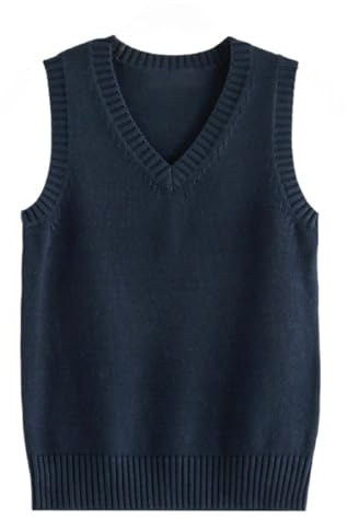 Women Knitted Sweater Vests Sleeveless Jumpers Cotton Tank Top Basic Knitwear Women Sweater Vest Sleeveless Pullover Jumpers Size UK-8 Blue