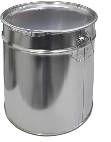plasteo® 30 Liter Blecheimer Hobbock Fass mit Deckel und Spannring | Stabile Seitliche Metallgriffe | Luft und Flüssigkeitsdicht | Robust und Stapelbar | Gefahrgut Tauglich