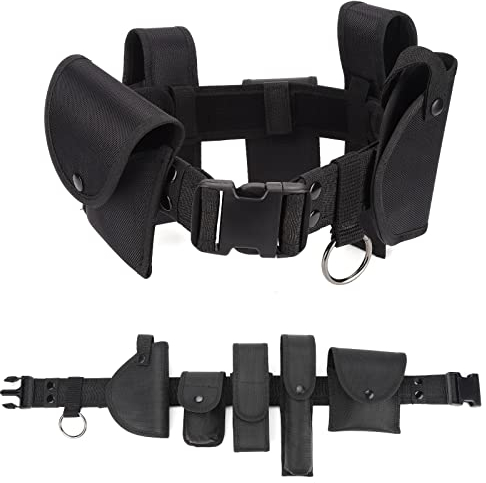 KEESIN 6 in 1 Utility Tactical Belt Multifunktionale Outdoor-Gürteltasche Patrouillenausrüstung für die Polizeiwache Sicherheitsjagd mit 5 Komponentenbeuteln(Schwarz)