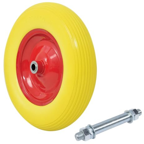 Oxeo Roue de brouette increvable avec 1 axe 20mm - diamètre 385mm - Charge Max 150 kg - Jante Acier