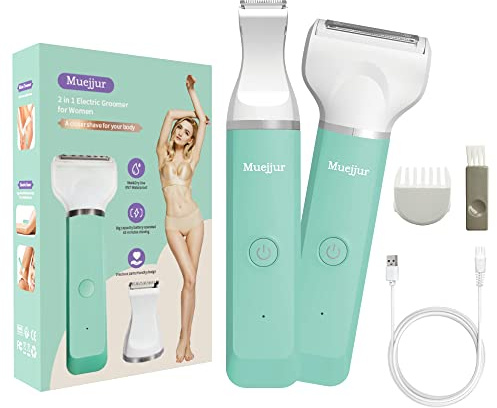 Electric Razor for Women, 2-in-1 Rechargeable Bikini Trimmer, Waterproof Electric Shaver for Women, Wet/Dry Use Body Hair Grommer