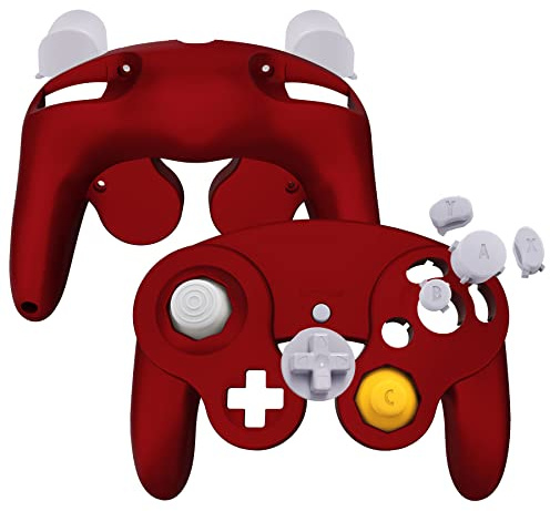 eXtremeRate Coque pour Nintendo Gamecube Manette, Coque de Remplacement avec Boutons pour Nintendo Gamecube Manette， Manette Non Incluse， Rouge Écarlate