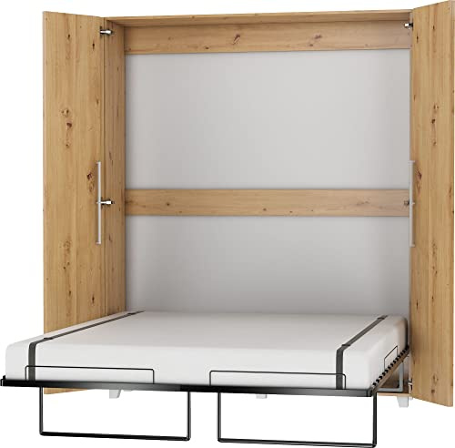 BIM Furniture Wandbett Schrankbett Teddy 160x200 cm Bettschrank, Vertikal Wandklappbett, Schrank mit integriertem Klappbett, Funktionsbett inkl. Lattenrost (Artisan Eiche)