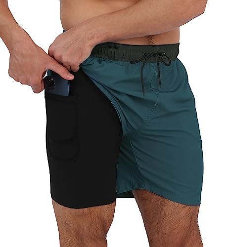 Arcweg Vattentäta badshorts för män, snabbtorkande 2 i 1-badplagg med kompressionsfoder för män, M