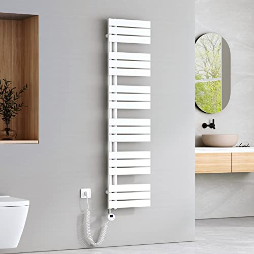 EMKE Badheizkörper Elektrisch 1599x400 mm, Handtuchheizkörper Elektrisch mit Thermostat Elektrischer Handtuchwärmer Handtuchtrockner Handtuchheizung Handtuchhalter mit Heizstab Weiß 800W