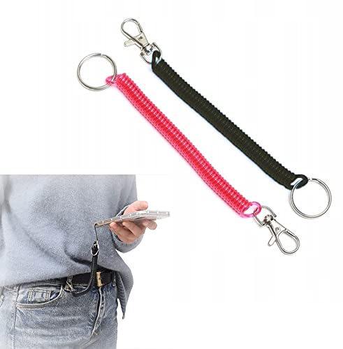 SIYUPU Spiral Keychain, 2 Elastic Keychains with Clips, Colorful Plastic Keychains Spring Keychain for School, Work (Red, Black), M