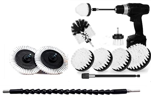HUAWELL Drill Brush Power Scrubber Cleaning Brush with 2 Extended Attachment Set Kit for Bathroom Tub, Tile, Floor, Grout, Boat and Kitchen Surface (White)
