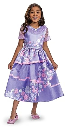 Encanto Isabela Madrigal maskeradklänning för flickor, officiell Disney Encanto utklädnad för barn av, blommönstrad kjol och lila nätärmar, 3-4 år