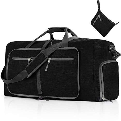 Vomgomfom 115L Reisetasche mit Schuhfach, Große Falttasche für Camping, Reisen, Fitness, Schwarz