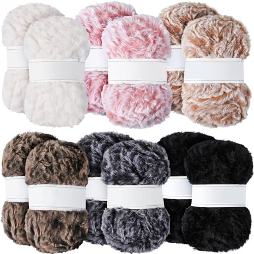 Timgle 12 Knäuel Kunstfellgarn, weich, grob, flauschiges Garn, flauschiges Garn, Wimperngarn für Häkeln, Strickprojekte, Gesamtlänge 420 Yard, 35 Yard und 50 Gramm pro Stück