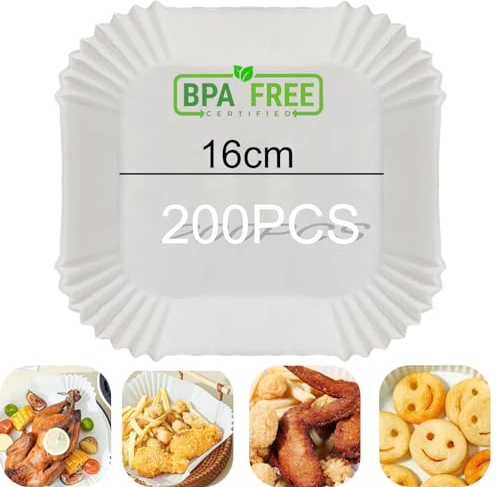 Pulsky Carta da Forno Per Friggitrice ad Aria 2-4,1 L, 16 Cm 200 Pezzi Carta da Forno Per Friggitrice ad Aria Per Accessori Compatibile con Forno a Microonde Friggitrice ad Aria (Bianco)