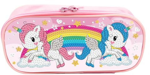 Starnearby Diamond Painting Federmäppchen, DIY Diamant Malerei Mäppchen Mädchen Groß, Federtasche mit Reißverschlussfach für Kinder Studenten Jungs, Rosa Einhorn Tasche für Schule Büro Makeup (D)