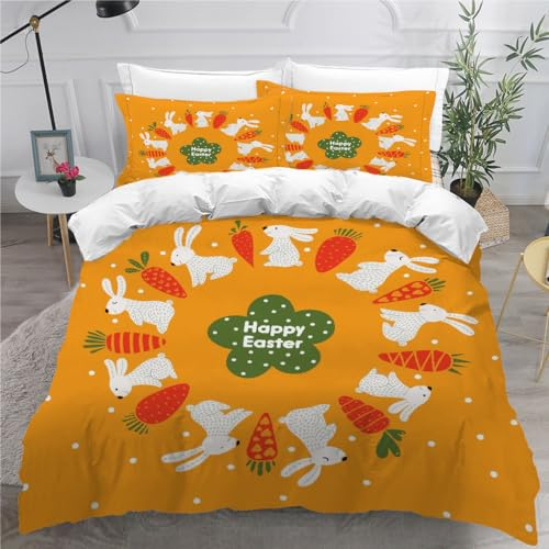 DILANI Bettwäsche 220x240 Hase Kawaii Bettwäsche-Set 3 Teilig 3D Druck Cartoon Tiere Bettbezug Weich Mikrofaser Bettbezüge mit Reißverschluss und Kissenbezug 80x80cm für Erwachsene Kinder