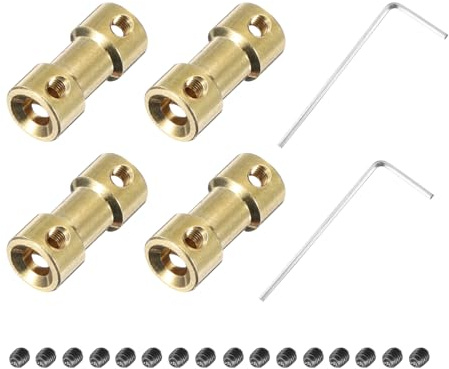 sourcing map 4pcs 5mm a 5mm ottone albero accoppiamento giunto connettore con viti e chiave esagonale accoppiatore albero motore flessibile per RC modello auto aeroplano motore ruote albero pneumatici