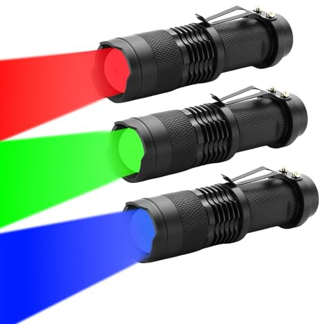LIAISIMI Lampe de poche LED Lampe de travail multifonctions Mini-lampe portable 3 modes Lampe de poche pliable Idéale pour le camping, la randonnée, la vision nocturne, la pêche de nuit (3, r+b+g)
