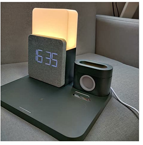 15W 3 in 1 Qi Charger Charger Desk Lamp Alarm Table Clock Lamp Clock/Argento