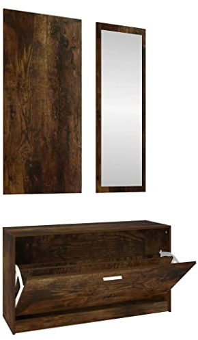 Generisch Clothes Rack Garderobenset Flur 3in1 Eiche Schuhschrank Spiegel Garderobenpaneel