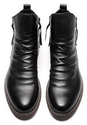 LMUIPMAA Cremallera Lateral Botines Chelsea Botas Cuero Talón Cubano Vestido Zapatos Classic Mid Top Business Boots Hombres,Negro,42 EU