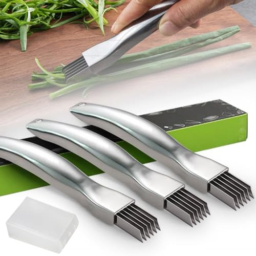 Edelstahl Scallion Slicer, Edelstahl Gehackte GrüNe Zwiebel Messer, Shred Silk The Knife, Spring Onion Slicer, Knoblauch Chopper, Multifunktionales Gadget FüR Karotten, GemüSe (3 Stück)