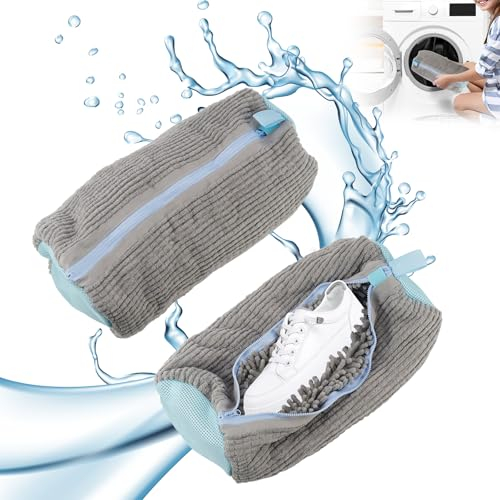 Raxfekro 2 Stück Wäschesäcke für Schuhe Wäschenetz für Sneaker Waschmaschine mit Reißverschluss Schuhwaschbeutel 39cm * 19cm für Sneaker, Socken (Grau)