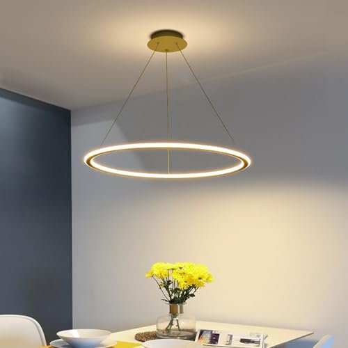 Deliouay Modern LED Pendelleuchte Esstisch Dimmbar moderne LED Hängeleuchte mit Fernbedienung, moderne Rund design wohnzimmerlampe hängend für esszimmer büro Esstischlampe Küche lampe (Gold, Ø40cm)