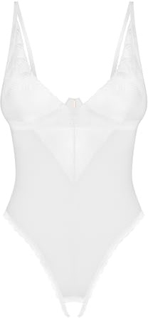 Selente Love & Fun Vågat 2-delat underklädesset – bodysuit och exklusivt satinögonbandage – tillverkad i EU, White-mesh-ouvert, XS-S