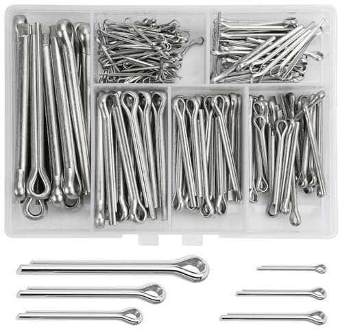 Pack of 230 Cotter Pins, 6 Different Sizes of Fuse Cotter Pin Set M1 M2 M2.5 M3 M4 M5, Split Pin Assortment Stainless Steel with Transparent Plastic Case for Car, Marine, Machines, Motors, Bikes