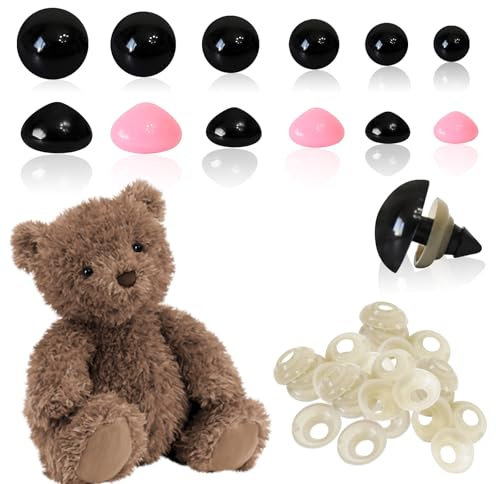 KATIMI 240 Stück Sicherheitsnasen und Sicherheitsaugen für Häkeltiere, Kunststoff Augen für Häkeltiere, Safety Eyes for Crochet Animals mit Unterlegscheiben, DIY Häkel Zubehör für Puppen Teddyaugen