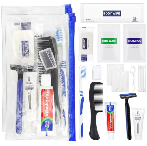 SLequipo Kits de toilette de base, emballés individuellement, hygiène personnelle en vrac fournitures d'emballage de soins pour sans-abri, bleu, pack of 5