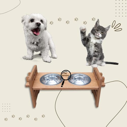 Futterstation aus Holz für kleine Hunde & Katzen | PERSONALISIERBAR | Erhöhter Futternapf in Eiche | Fressnapf höhenverstellbar | Hundenapf erhöht | Katzennapf