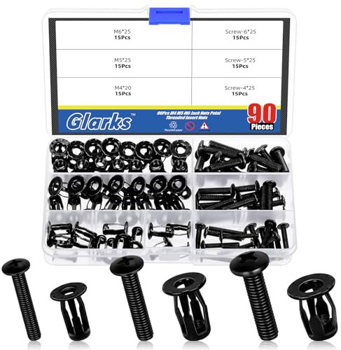 Glarks Juego de tornillos para máquina Phillips de cabeza plana M4, M5, M6, 90 unidades, color negro, ancla, tuerca de pétalo, tuerca de expansión