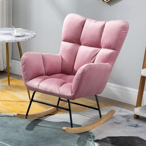 SZITW Gepolsterter Schaukelstuhl für das Wohnzimmer, Einzelsofa, Schaukelsessel, Flanell-Akzentstuhl, Freizeit-Relaxsessel mit hoher Rückenlehne (Farbe: Rosa)