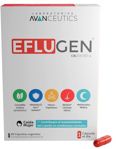 Avanceutis - Eflugen 1 Caja | Anticaida Cabello Mujer | Vitaminas para el Cabello 12 Activos Naturales | Frena Caida del Cabello Mujer Estacional y Hormonal | L-Triptofano + Inulina | Vitaminas Pelo