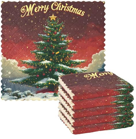 Mnsruu Microfibre Cleaning Cloths Christmas Tree Christmas Reusable Dish Cloths for Washing Up 6 Pack Swedish Dishcloth Microfibre Cleaning Towels Washable Duster Rags Cloth Home