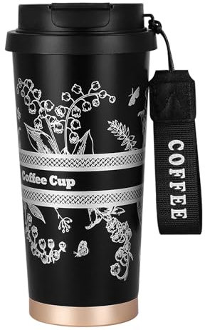 EACHPT Thermo-Kaffeetasse, Thermosbecher, 500 ml, Thermoskanne mit dichtem Deckel, doppelwandig, aus Edelstahl, Kaffeetassen mit faltbarem Strohhalm, für heißen und kalten Kaffee, Milch und Tee