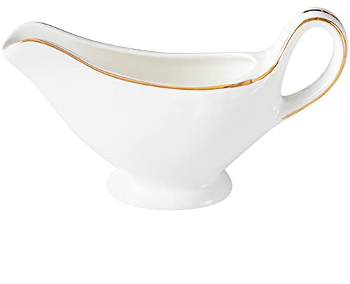 HAODUOO Salsiera in Porcellana, salsiera da 3,5 Once/ 6,7 Once con Manico ergonomico, piattino Bianco con beccuccio a Labbro Grande antigoccia(Small)