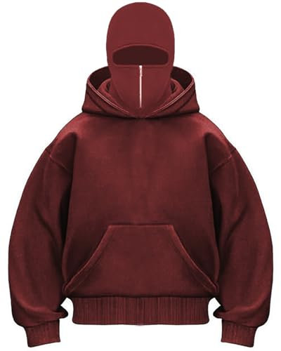 OLIPHEE Einfarbig Kapuzenpullover Herren Warm mit Sturmhaube Casual Hoodie Herren mit Half Zip und Tasche Lockeres Sweatshirt Herren Y2K Tops Rot M