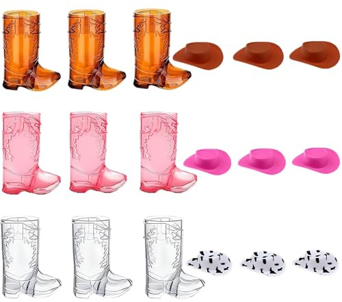 GZGRYTRC 18 Pcs Cowboy Shot Glass Set - Mini Hat and Boot Designs, Durable and Sturdy for Parties, Western Themed Celebrations and Weddings