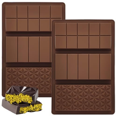 YXHZVON 2 Piezas Molde de Chocolate de Silicona, Molde de Chocolate Dubai Antiadherente de 3 Barras, Molde de Chocolate Extra Profundo para Dulces de praliné de Chocolate