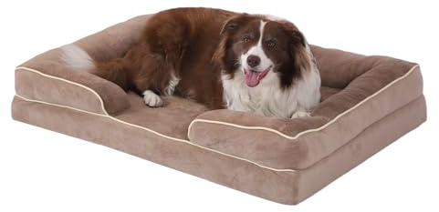 GUPPBF Hundekorb für Mittelgroße Hunde, Bequemes Orthopädisches Bett für Hunde, Abnehmbares und Waschbares Haustiersofa mit Rutschfestem Boden, Khaki, 75 x 50 x 15