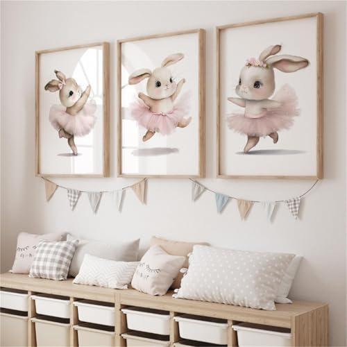 champracer 3er Premium Kaninchen Poster Set,Kinderzimmer Deko Hase Bilder Leinwand Bild Wandkunst,Wandbilder Deko Bilder Kinderzimmer,für Kinderzimmer Babyzimmer, Ohne Bilderrahmen (40 x 50 cm)